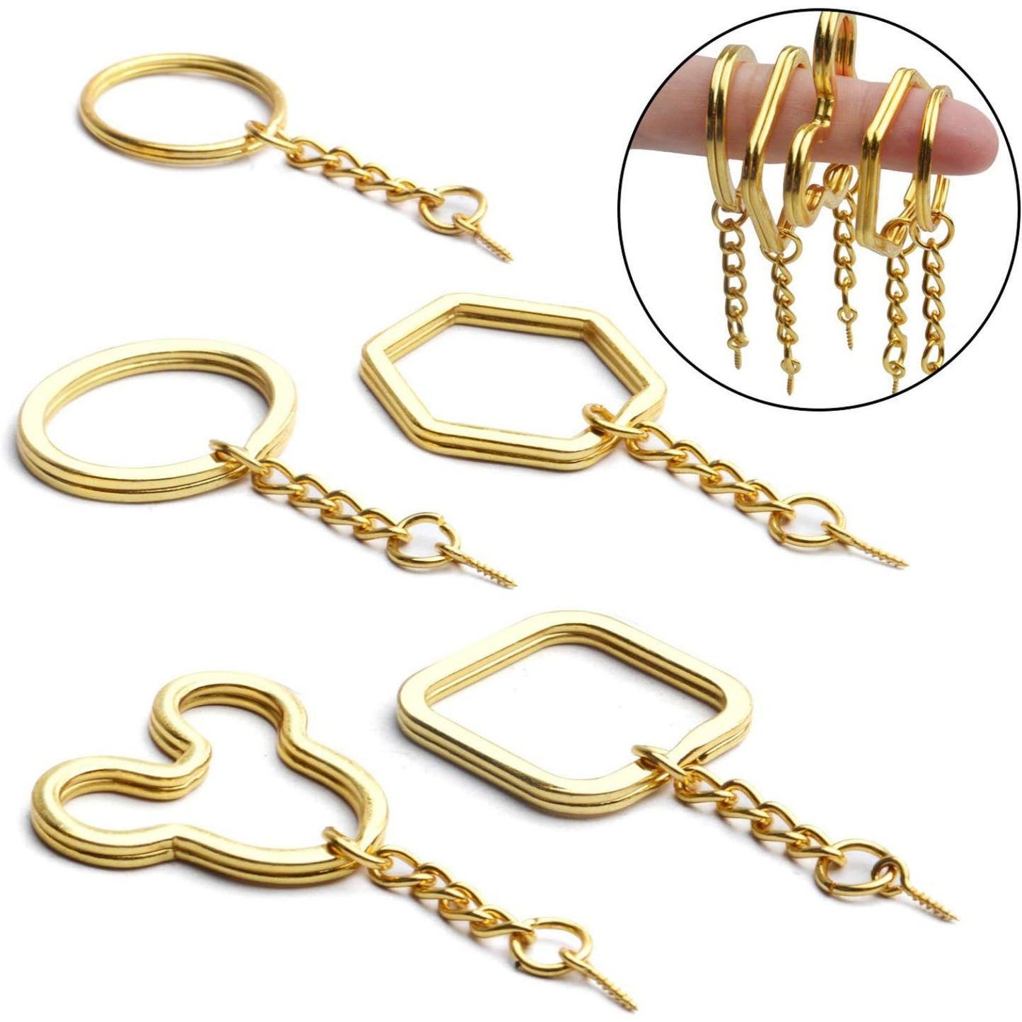 BronaGrand Keyring with Chain,30Pcs Gold Key Ring Bulk Split Keyring Blanks with Link Chain Open Jump Rings and Screw Eye Pins for DIY Art Craft Jewellery Making