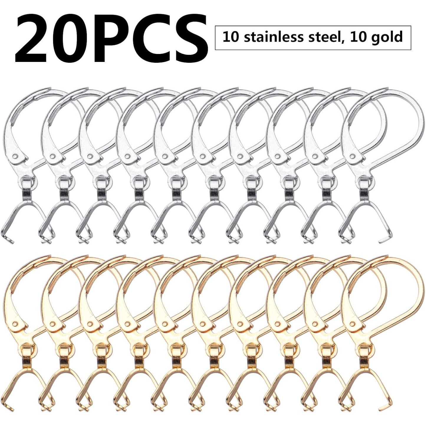 20pcs Stainless Steel French Earring Hooks Leverback Earwires Hypoallergenic Earring Findings with Pendant Clasp for DIY Earrings Jewelry Making