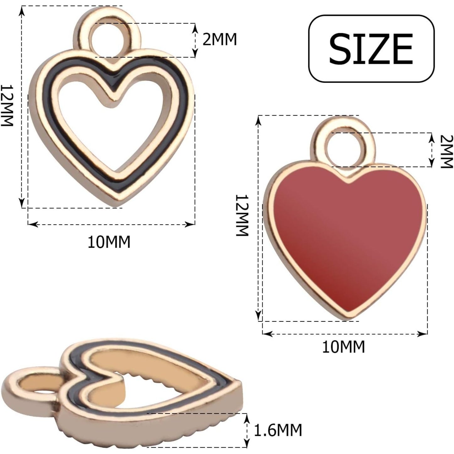 Heart Charm Pendant,60pcs Gold Plated Enamel Red White Black Hollow Heart Charms Pendants Jewellery Making Findings for Necklace Bracelet Crafting DIY,10x12mm