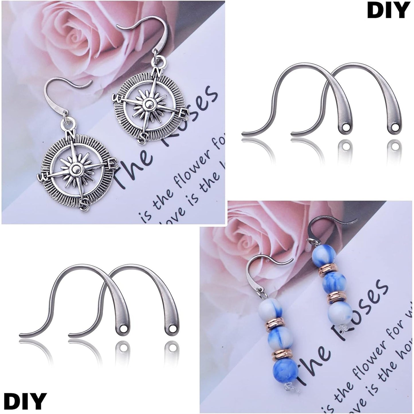 100pcs Stainless Steel Earring Hooks, Hypo-allergenic Surgical Fish Hook Ear Wire with Loop Hole Dangle Earrings Findings for Women DIY Craft Jewelry Making