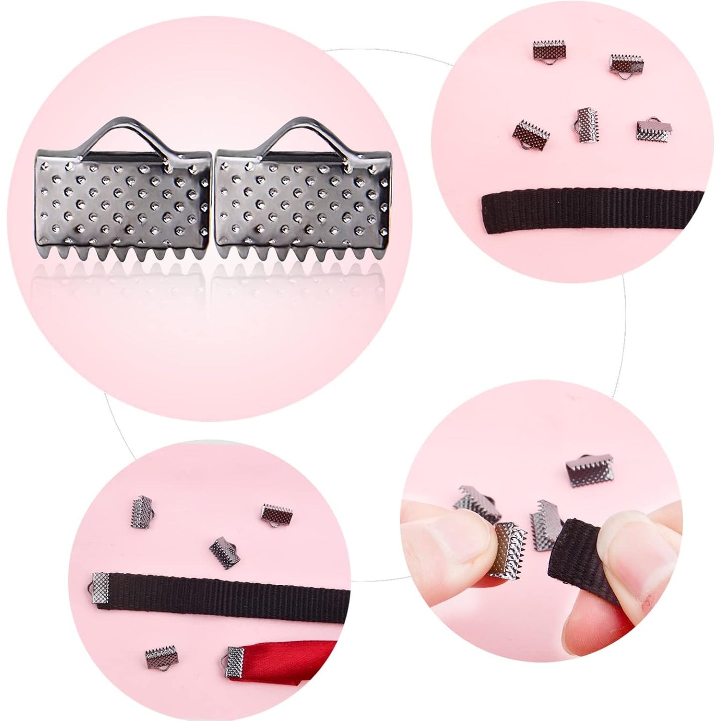 500pcs Ribbon Pinch Crimp Clamp Ends Metal Cord Ends Fasteners Clasp Connectors for DIY Bracelet Bookmark Lanyard Leather Chain Extenders Jewelry Making, Gun Black