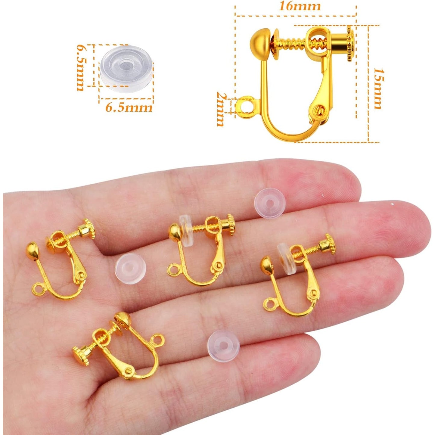 24pcs Golden Clip-on Earring Findings Components Brass Screw Back Ear Wire Earring Converters with Easy Open Loop and 24pcs Soft Earring Cushions Pads for Non Pierced Ears