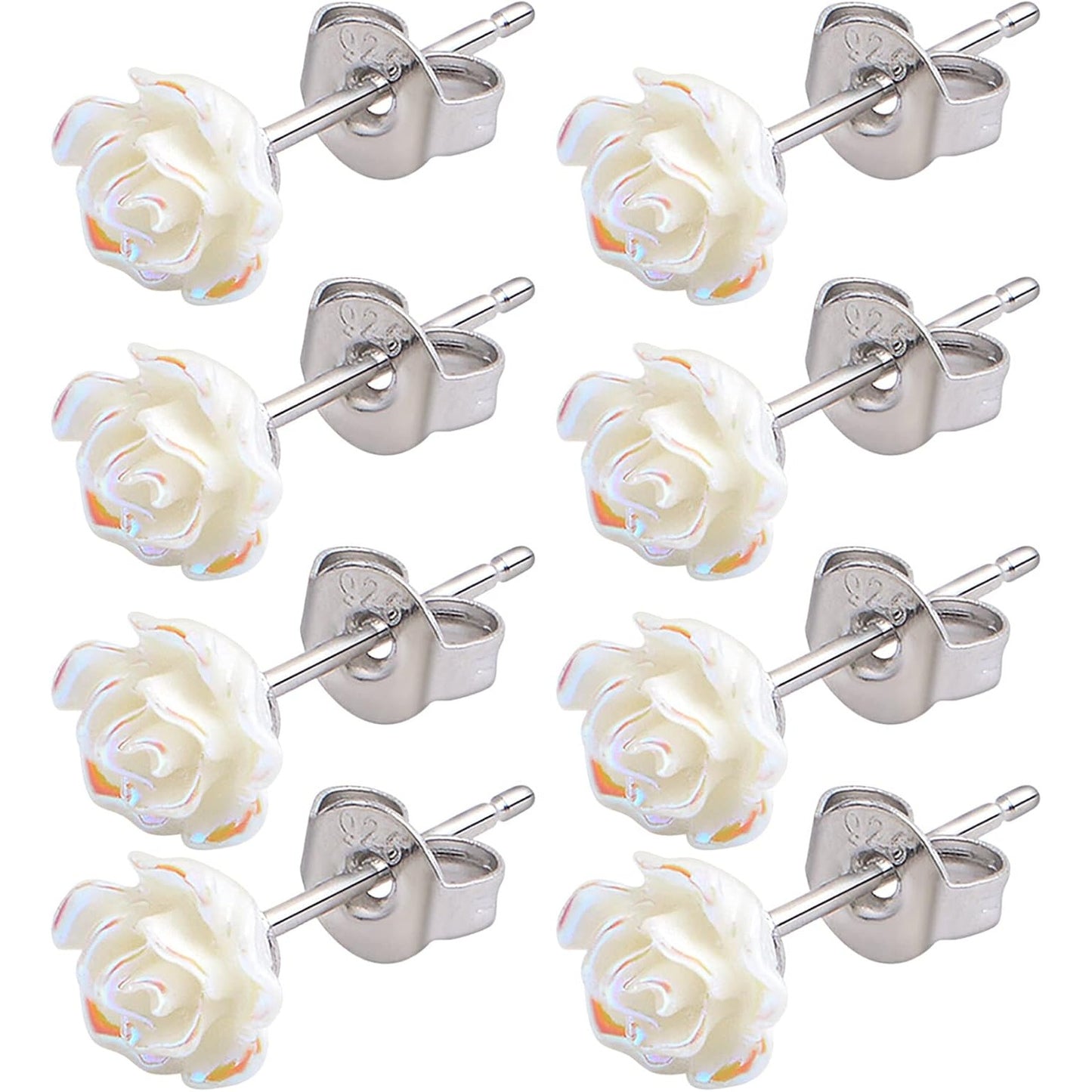 10pcs Resin Plastic Rose Flower Earring Pin Posts 3D Rose Stud Earrings and 10pcs Metal Butterfly Earring Backs Kit for Sensitive Ears DIY Jewelry Making Findings