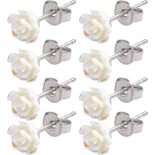 10pcs Resin Plastic Rose Flower Earring Pin Posts 3D Rose Stud Earrings and 10pcs Metal Butterfly Earring Backs Kit for Sensitive Ears DIY Jewelry Making Findings