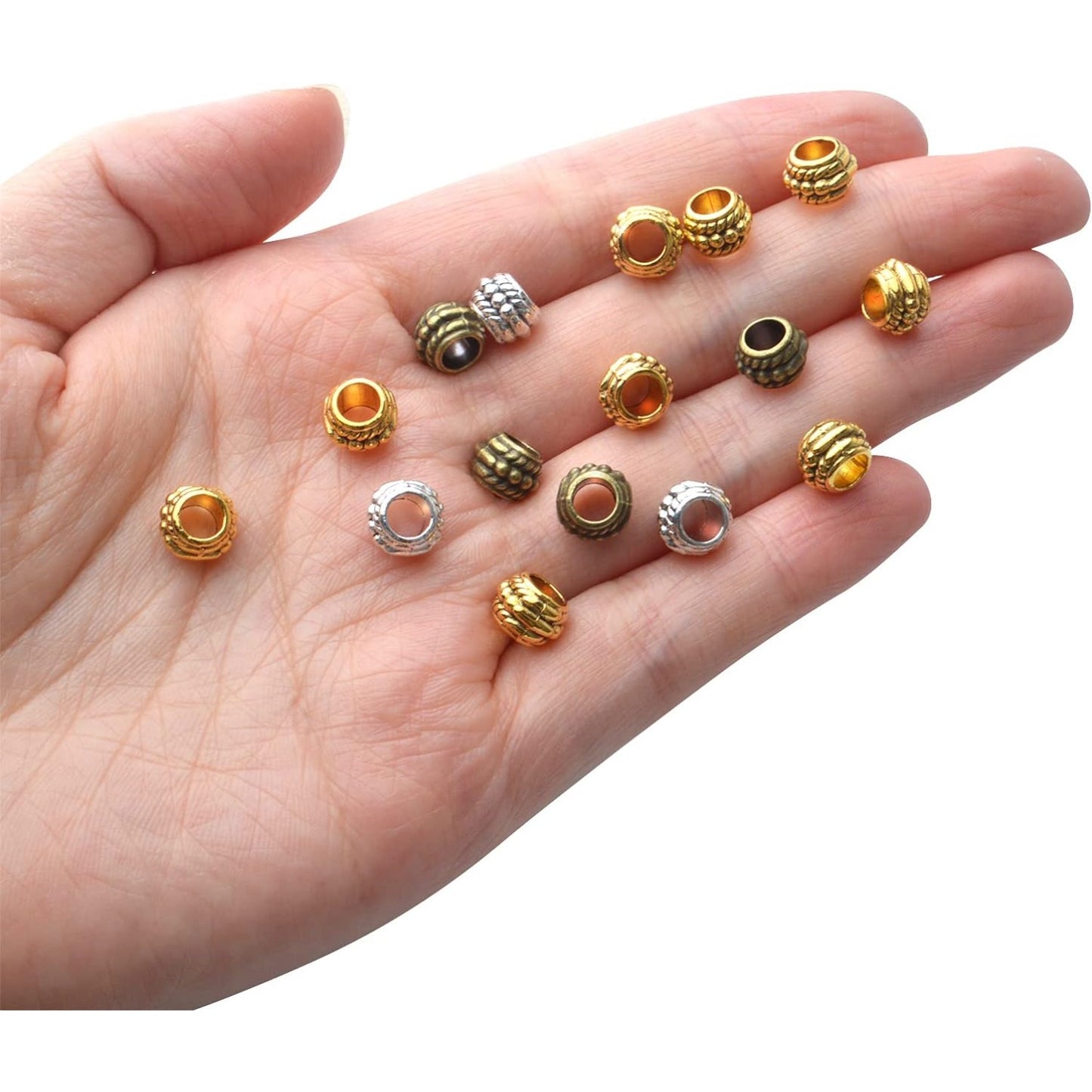 150pcs Spacer Beads Large Hole Tibetan Alloy Rondelle Bead Spacers Column Tube Beads Loose Beads Charm Beads for DIY Jewelry Bracelet Necklace Making Accessory