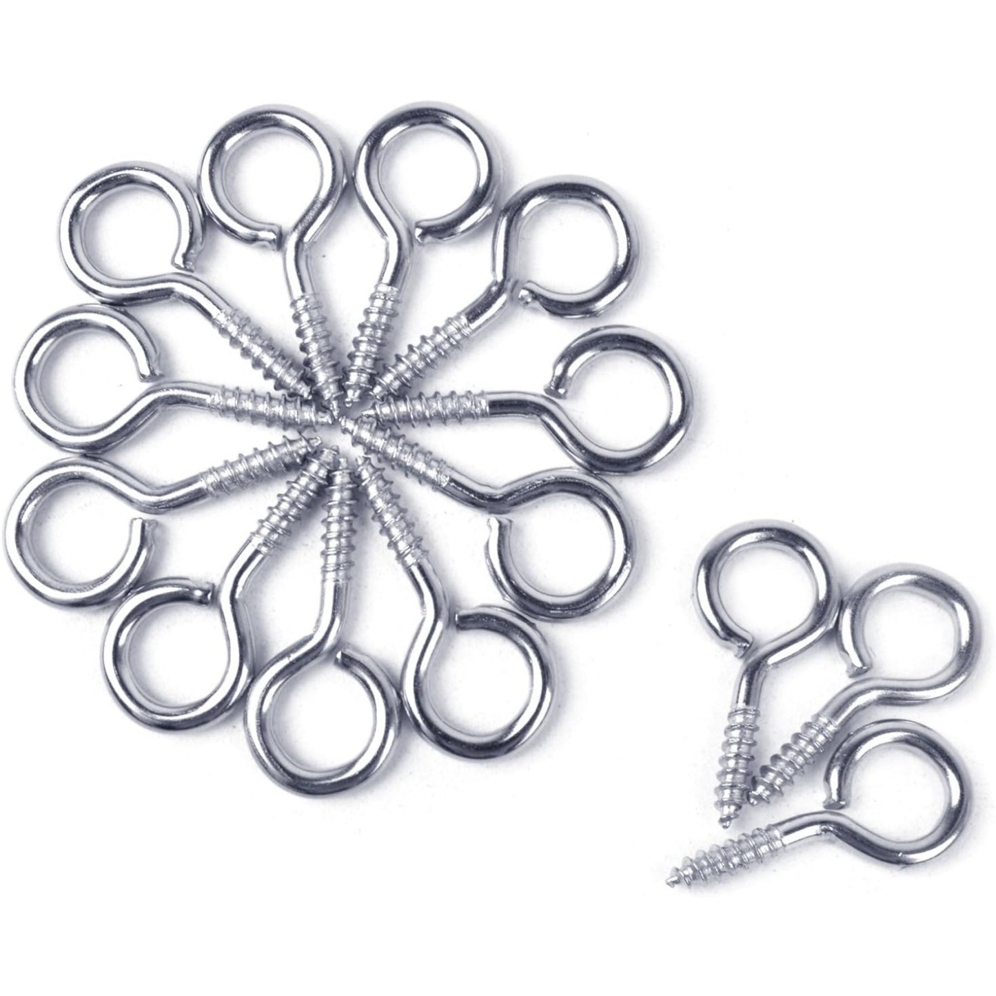 100 Pieces 1 inch Eye Hooks Small Screw Eyes Metal Eye Shape Screw Hooks Self-Tapping Screws Hooks Ring, Silver
