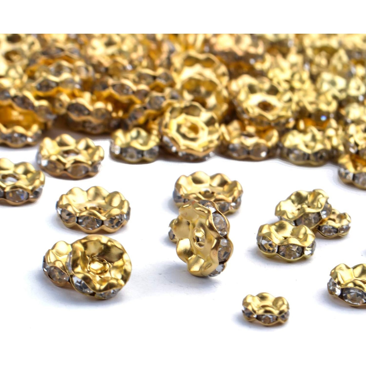 400pcs 3 Sizes Crystal Spacer Beads Loose Round Rhinestone Beads Rondelle for Bracelets Necklaces Jewelry Making,6mm/8mm/10mm,Gold