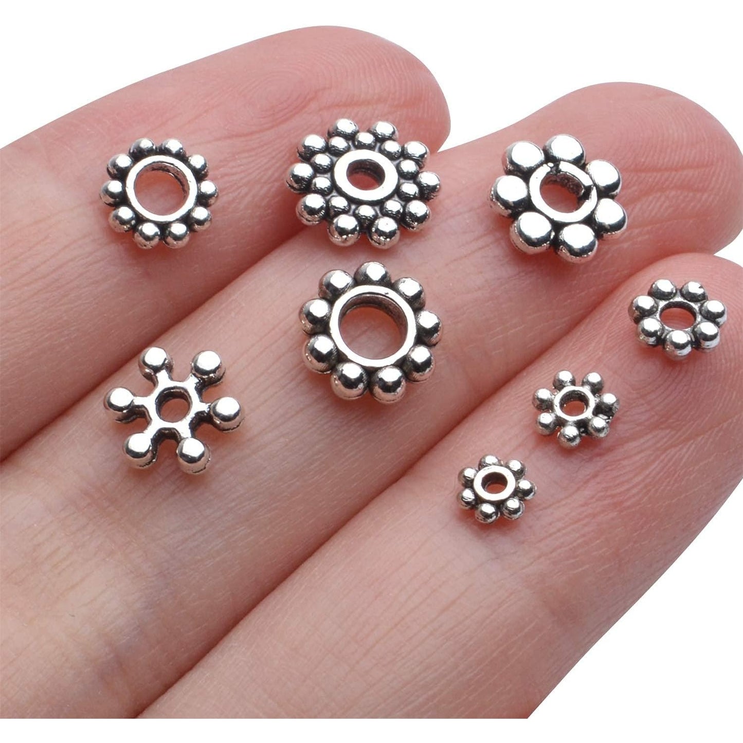 400pcs Tibetan Silver Snowflake Spacer Beads Assorted Daisy Spacer Beads Metal Spacers for DIY Jewelry Making, 8 Styles