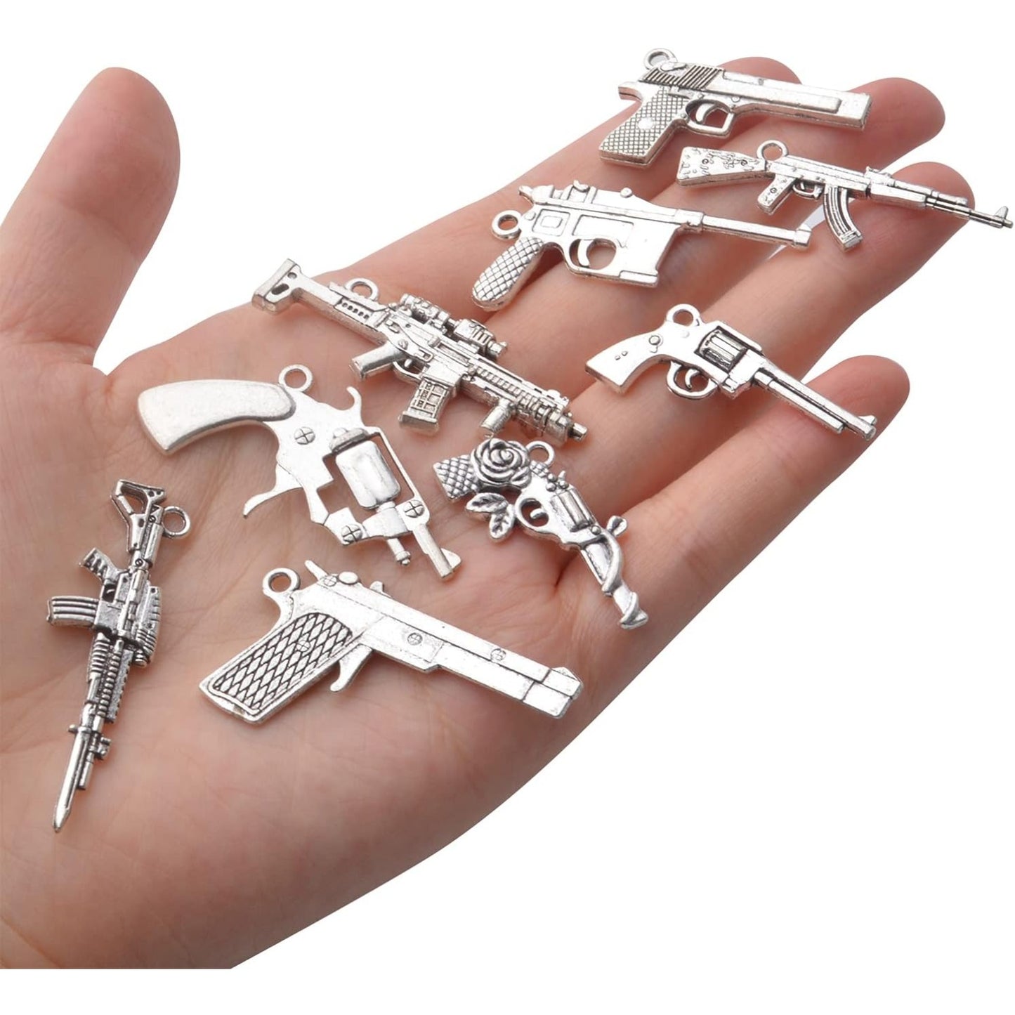 20pcs Antique Silver Plated Mixed Pistol Revolver Submachine Gun Charms Alloy Weapon Charms Pendants DIY for Necklace Bracelet Jewelry Making Accessory