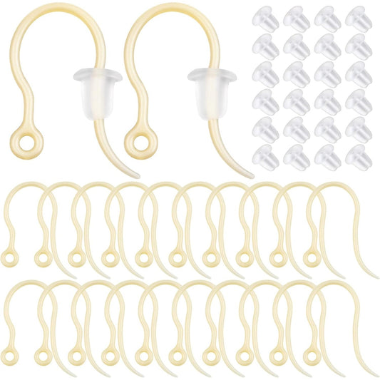 100pcs Golden Plastic Earring Hooks Fish Hooks with Loop and 100pcs Clear Bullet Earring Stoppers for DIY Jewelry Making Party Gifts Crafts Decor