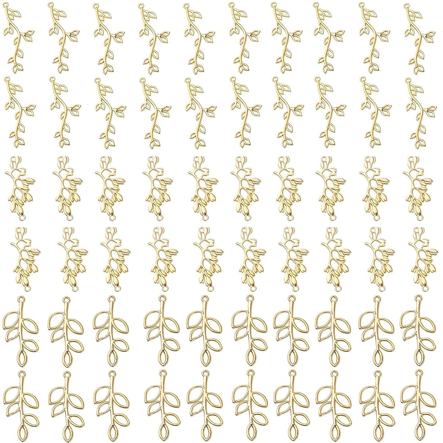 60pcs Tree Leaf Charms Pendants Tibetan Alloy Leaves Branch Bead Charms Dangle Pendants for DIY Earring Necklace Crafts Supplies Jewelry Making Findings, 3 Styles, 2 Colors