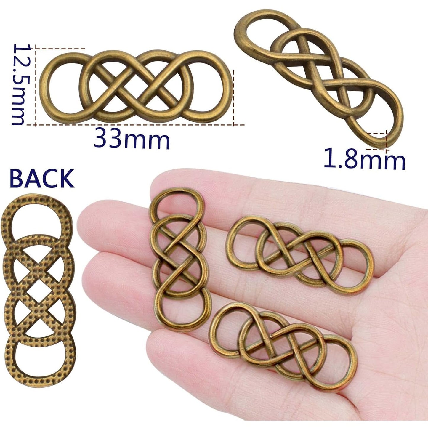 50pcs Double Infinity Symbol Connector Charms Alloy Pendant Charm Connectors for DIY Bracelet Necklace Jewelry Making,32.8mm×12.5mm