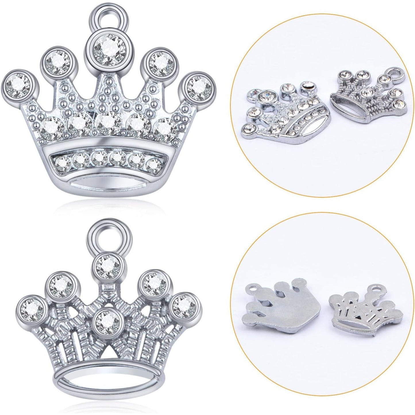 20pcs Silver Crown Shape Dangle Charms Alloy Lovely Queen Crown Pendants with Rhinestone Craft Supplies for DIY Necklace Earrings Jewelry Making Valentine's Gifts, 2 Styles