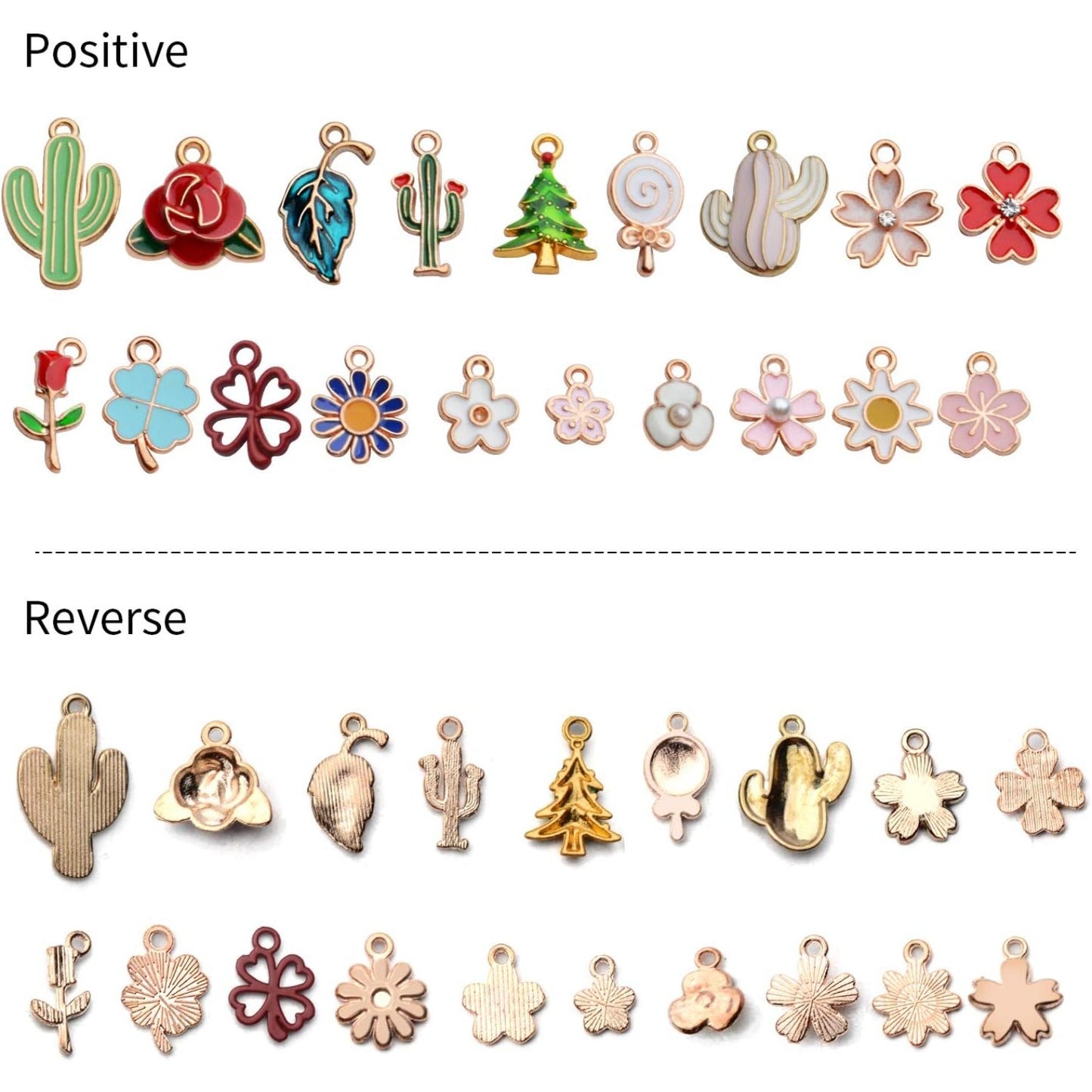 Enamel Charms Bulk, 35pcs Assorted Enamel Gold Plated Plant Charms Tree Leaf Flower Rose Cactus Pendants DIY Craft Supplies Accessory for Necklace Bracelet Jewelry Making Findings