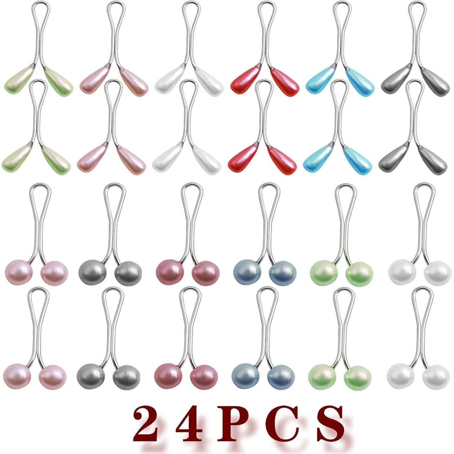 24pcs Colorful Faux Pearl Scarf Clips Cute Headscarf Shawl Scarf Muslim Hijab Clips U Shaped Lapel Brooch Pin Clips for Sweater Cardigan Clothing Jeans Hat Bag Ornaments