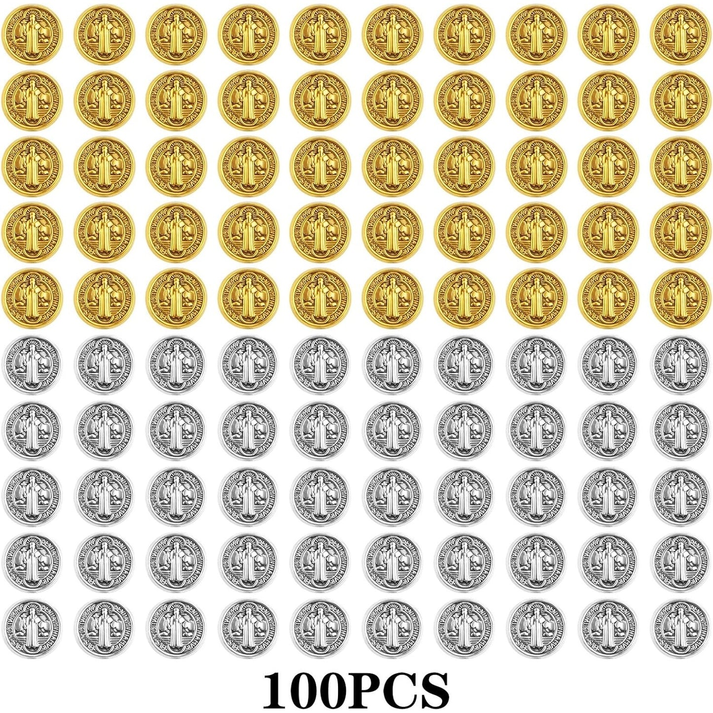 100pcs 9.5 mm Round Double-Sided Jesus Cross Spacer Beads Catholic Saint Benedict Beads Religious Loose Beads for DIY Rosary Bracelet Necklace Jewelry Making, 2 Colors