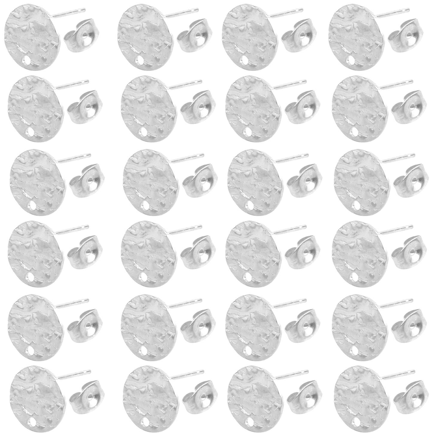 24pcs 3 Sizes Textured Blank Flat Round Stud Earring Findings Stainless Steel Earring Posts with Loop and 24pcs Butterfly Earring Backs for DIY Jewelry Making, 2 Colors