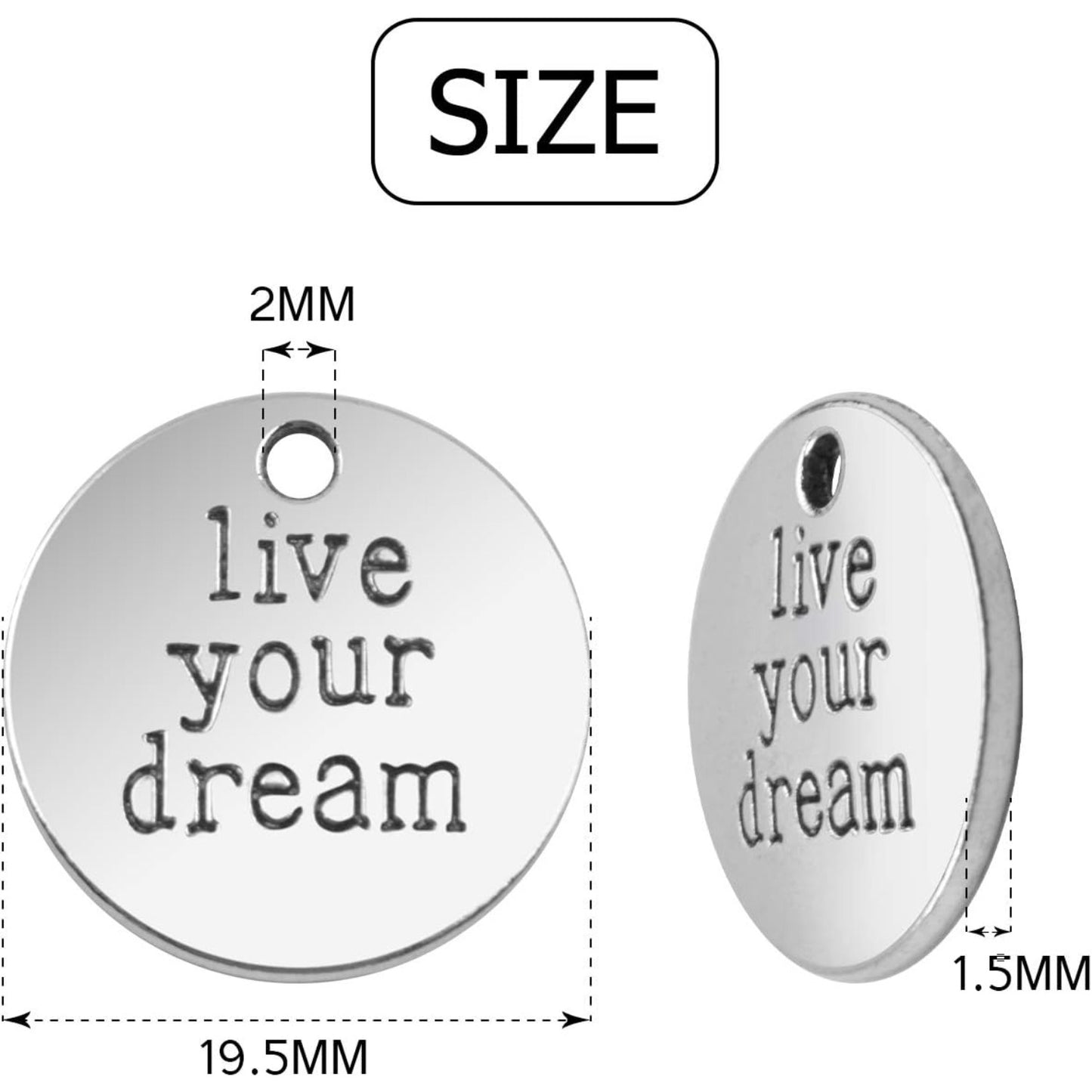 Inspiration Words Charms,30 Pieces Lettering Saying Charms Message Pendants Alloy Round Jewelry Making Findings for DIY Necklace Bracelet Crafting,20mm