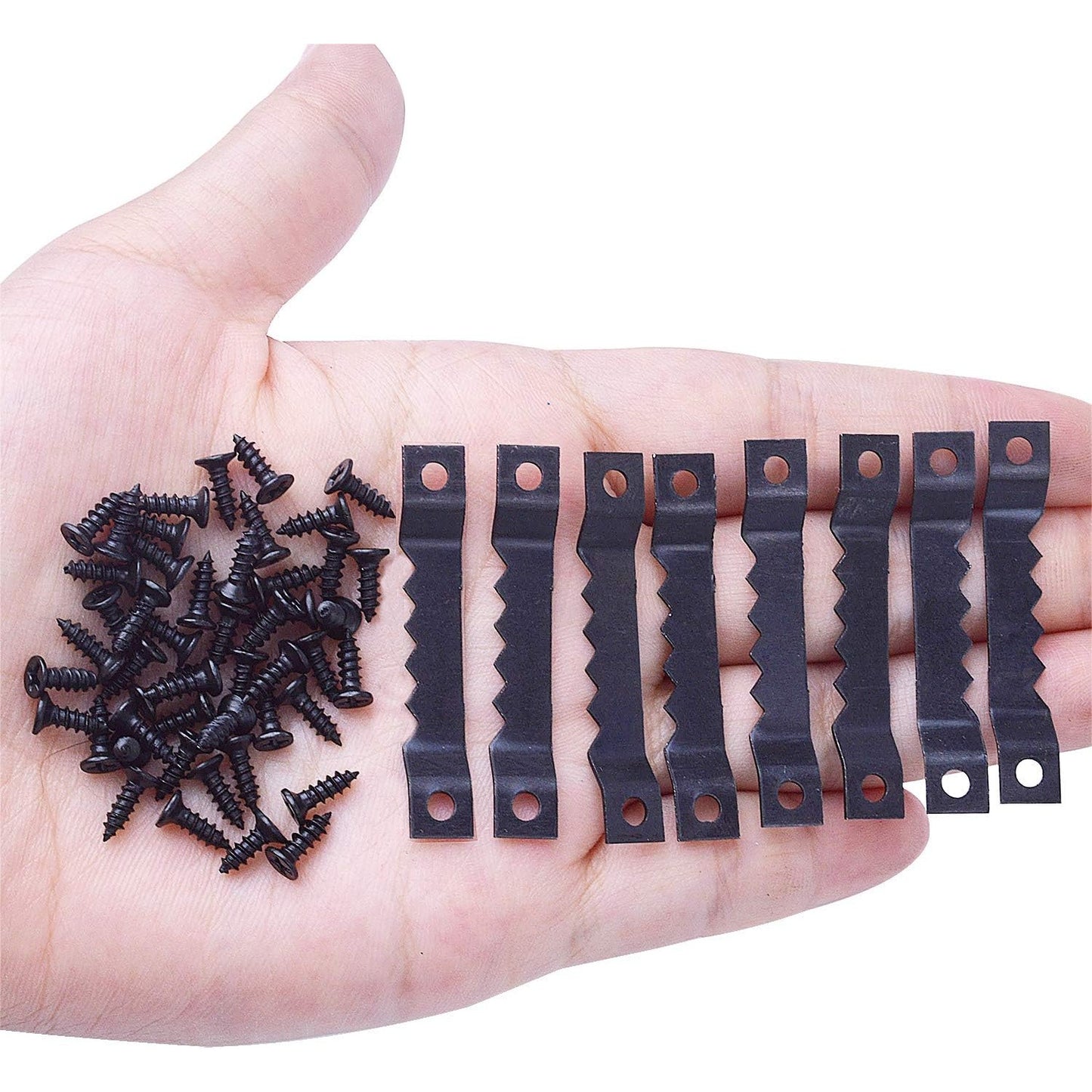 100pcs Sawtooth Picture Photo Frame Mount Hanging Hangers Double Hole with 200pcs Screws,Black