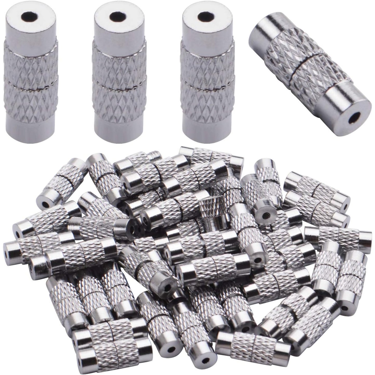 50pcs Brass Screw Clasps Barrel Clasps Cord End Caps Jewelry End Tips for Bracelet Necklace Making,Silver