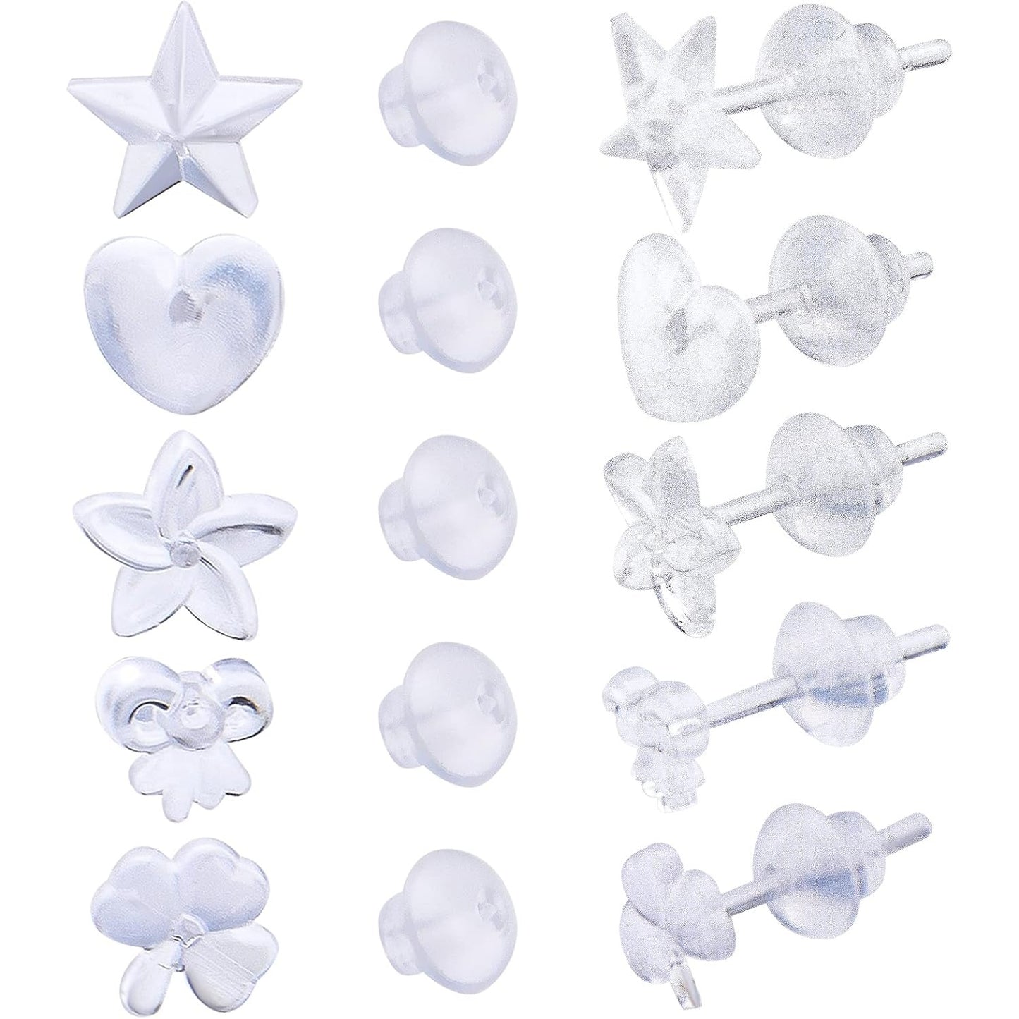 50pcs Clear Resin Earring Studs & Backs, 5 Styles, DIY Jewelry Making Findings, Adult, Non-Foldable