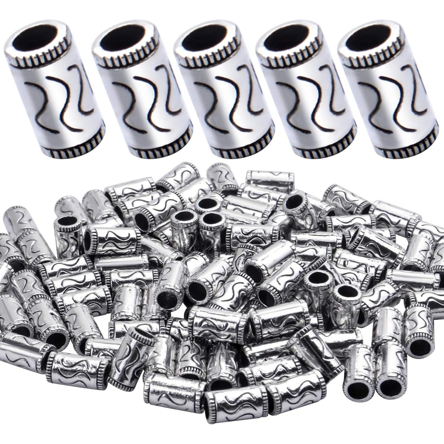 100pcs Tibetan Silver Spacer Beads Alloy Tube Metal Spacers European Large Hole Beads Charms for DIY Necklace Bracelets