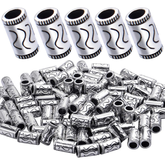 100pcs Tibetan Silver Spacer Beads Alloy Tube Metal Spacers European Large Hole Beads Charms for DIY Necklace Bracelets