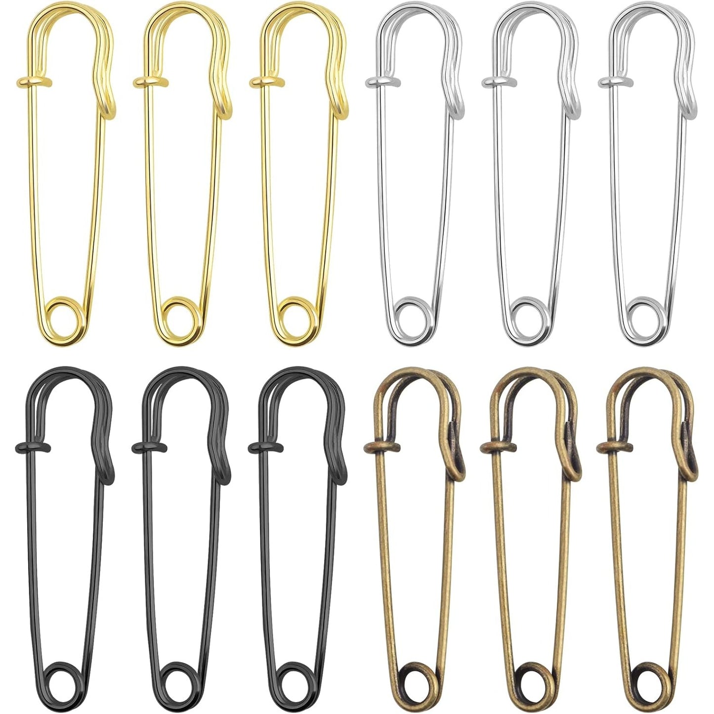 40pcs 5 cm / 2 Inch Metal Large Safety Pins Heavy Duty Blanket Pins Extra Sturdy Safety Pins Bulk for Clothes Blankets Skirts Crafts Kilts Towels Sheets, 4 Colors