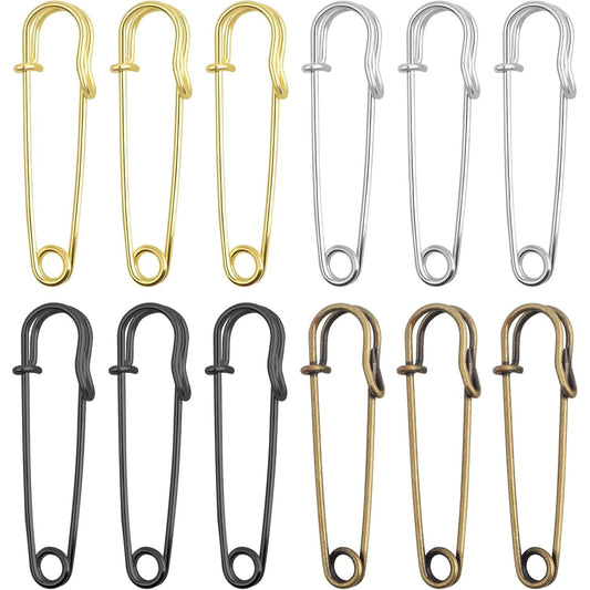 40pcs 5 cm / 2 Inch Metal Large Safety Pins Heavy Duty Blanket Pins Extra Sturdy Safety Pins Bulk for Clothes Blankets Skirts Crafts Kilts Towels Sheets, 4 Colors