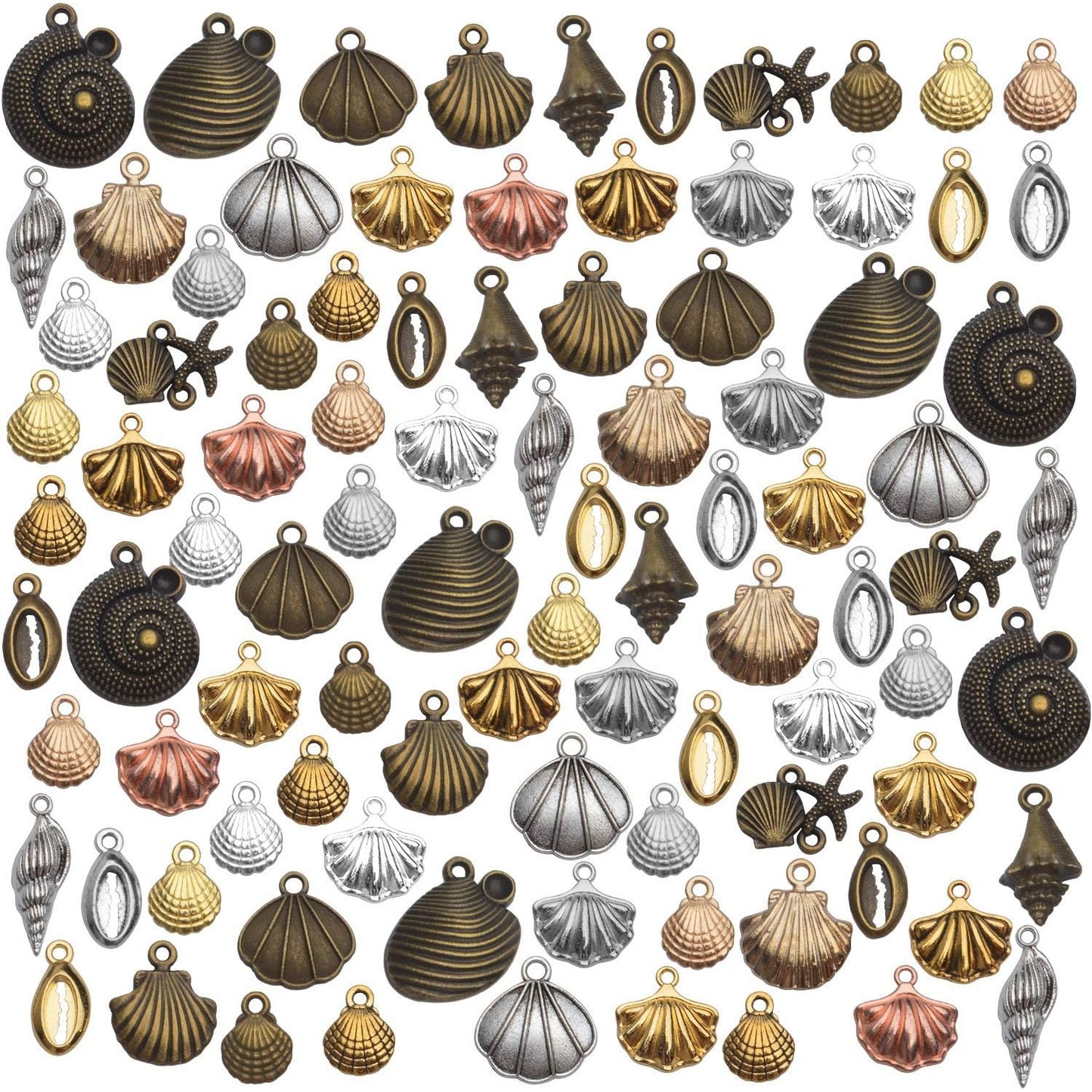 100 Gram Assorted Seashells Charms Conch Pendants Alloy Pendants Charms Jewelry Charm Pendant for Necklace Bracelet DIY Craft Jewelry Making Supplies