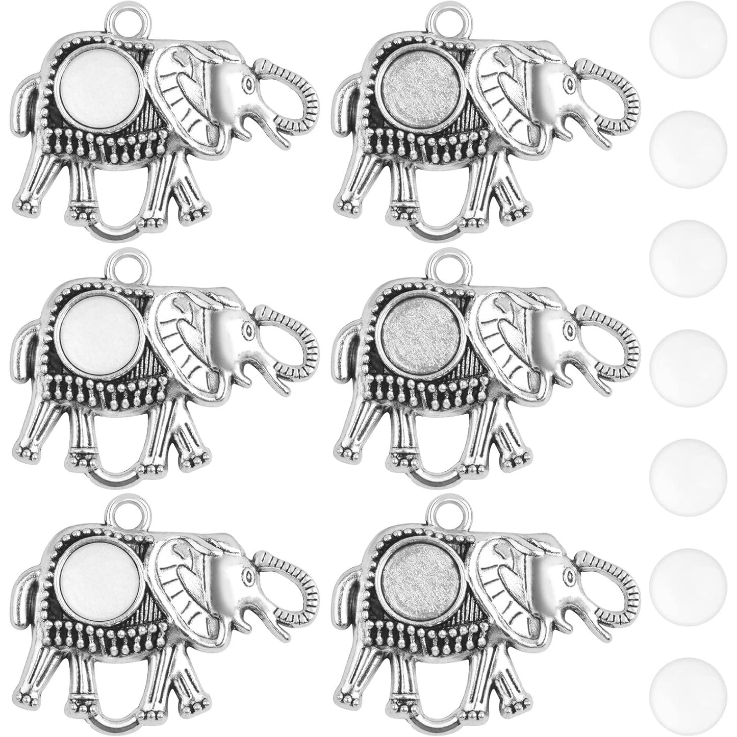 10pcs Antique Silver Elephant Pendant Trays Alloy Elephant Charms Blank Bezel with 10pcs Clear Glass Cabochons Dome Tiles Memorial Photo Charms for Cameo Pendants Jewelry Making Decor