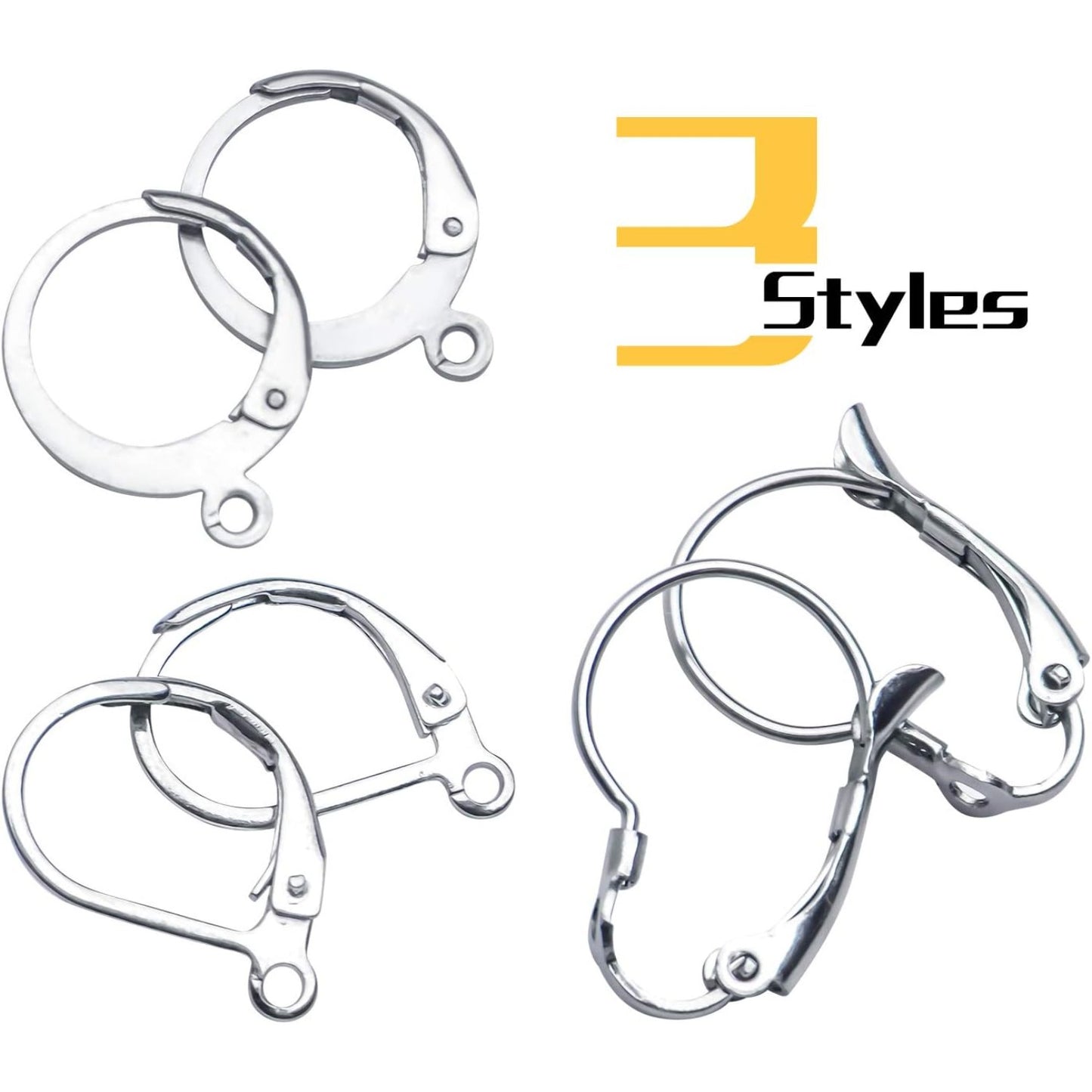 30pcs Stainless Steel Leverback Earrings Hooks: Round, Oval, Gourd - Silver