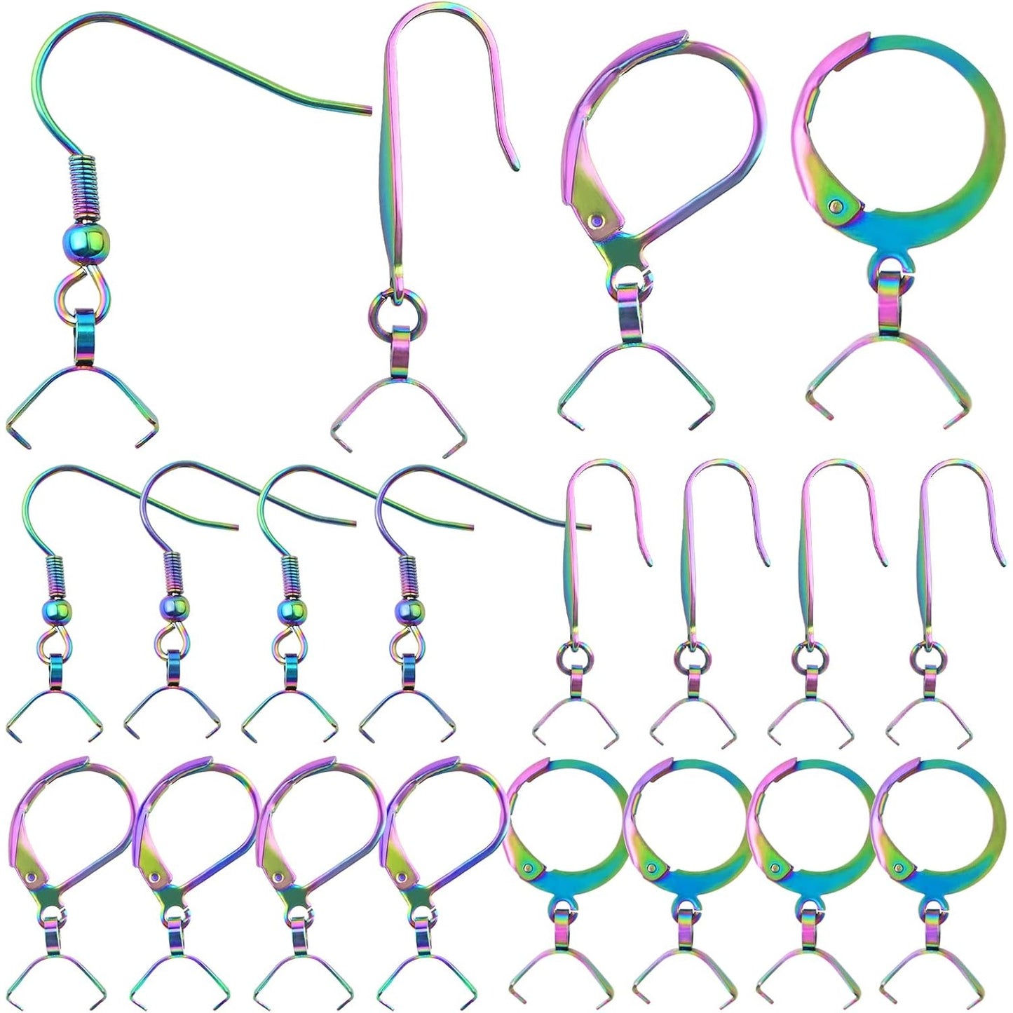 40pcs 4 Styles Stainless Steel French Earring Hooks Hypoallergenic Leverback Earwire Fish Hooks with Pinch Bail Clasps for DIY Dangle Earrings Jewelry Making, Rainbow Color