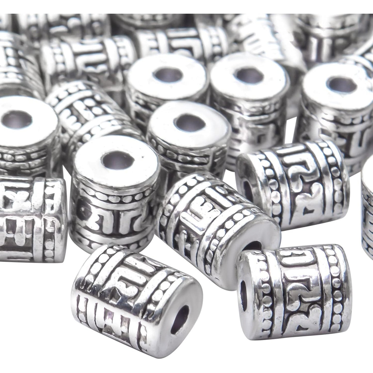 60pcs Antique Silver Plated Column Spacer Bead Alloy Tibetan Rondelle Bead Spacers Tube Beads Charm Beads for Bracelet DIY Jewelry Making and Crafting