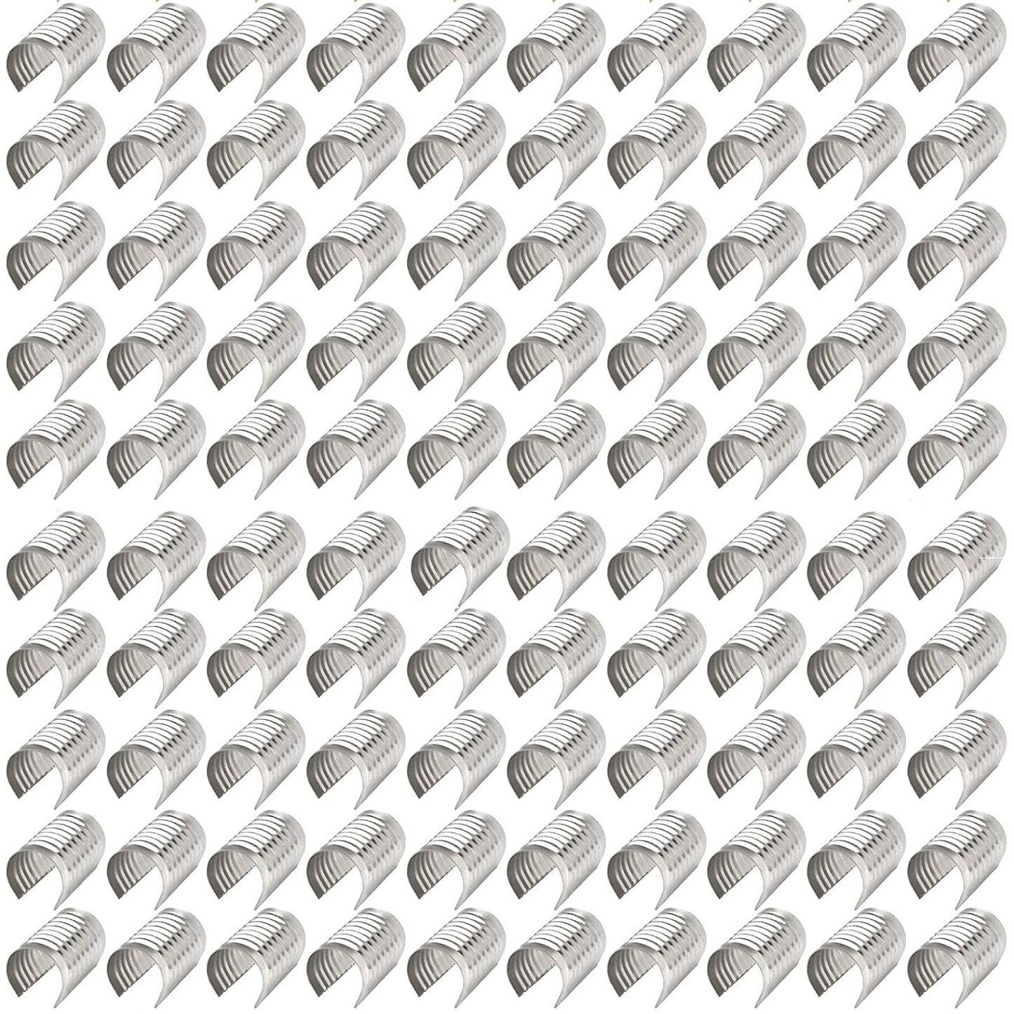 100pcs Leather Rope Clips Foldable Metal Round Fastener Crimping Cord String Leather Cord Clamp for DIY Handmade Necklace Crafts Jewelry Making Findings, Light Golden and Silver, 14.1 mm x 9 mm