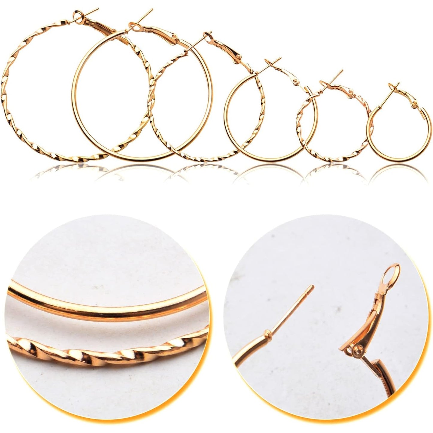 12 Pairs 6 Sizes Earrings Beading Hoop Hypoallergenic Round Circle Open Beading Hoop Earrings for DIY Crafts Jewelry Making Wedding Party Favor Gifts(Golden, Silver)