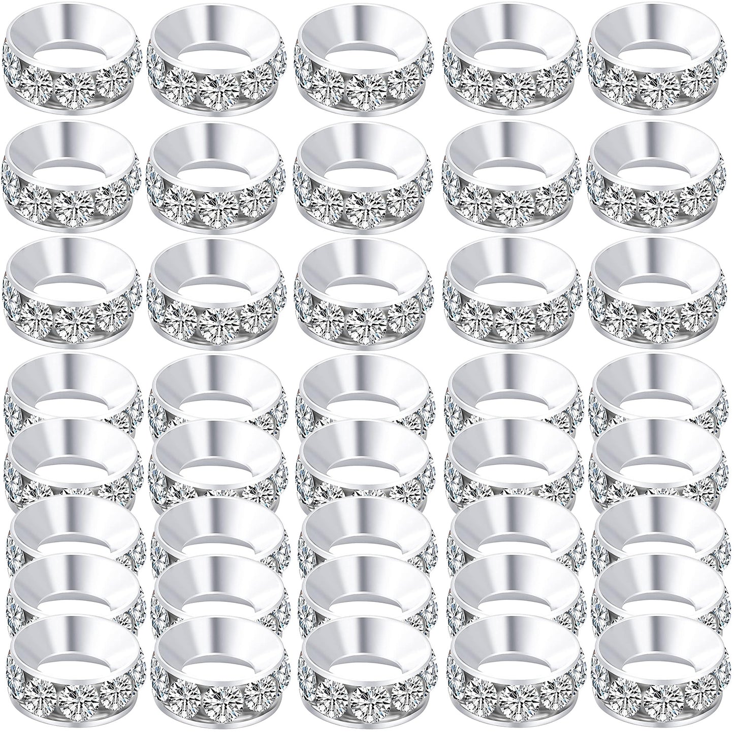 40pcs Crystal Rhinestone Spacer Beads Rondelle Loose Bead Brass European Large Hole Charm Beads for Necklaces Bracelets Crafts Jewelry Making Accessories, Golden and Silver