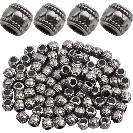 100pcs Large Hole Round Spacer Beads Alloy Column Tube Loose Beads Metal Decorative Bead Charms Handmade Accessories for DIY European Bracelet Jewelry Making Supplies, Gun Black