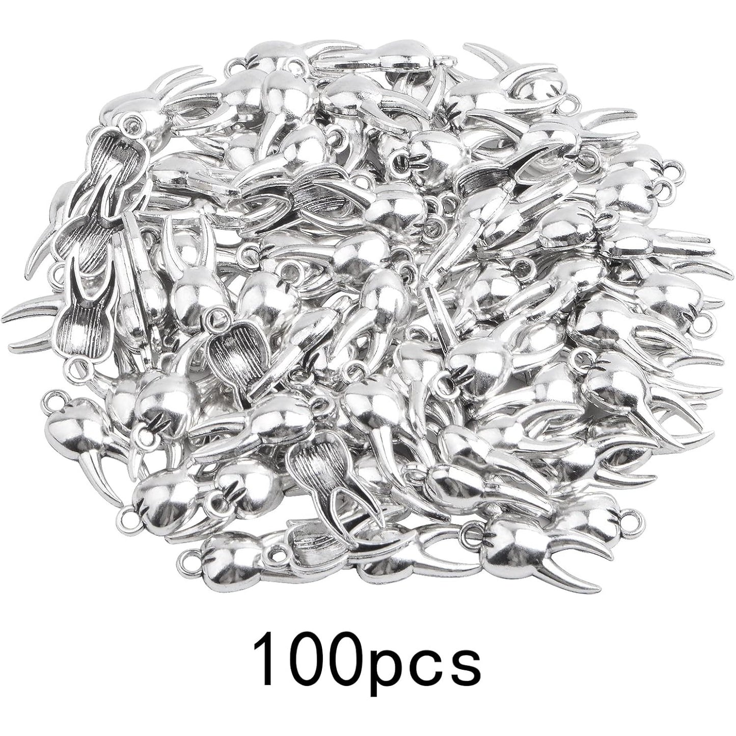 100pcs Antique Silver Teeth Pendant Charms Vintage Alloy Tooth-Shaped Dangle Pendants Craft Supplies for DIY Necklace Bracelet Jewelry Making Findings, 19 x 8 mm