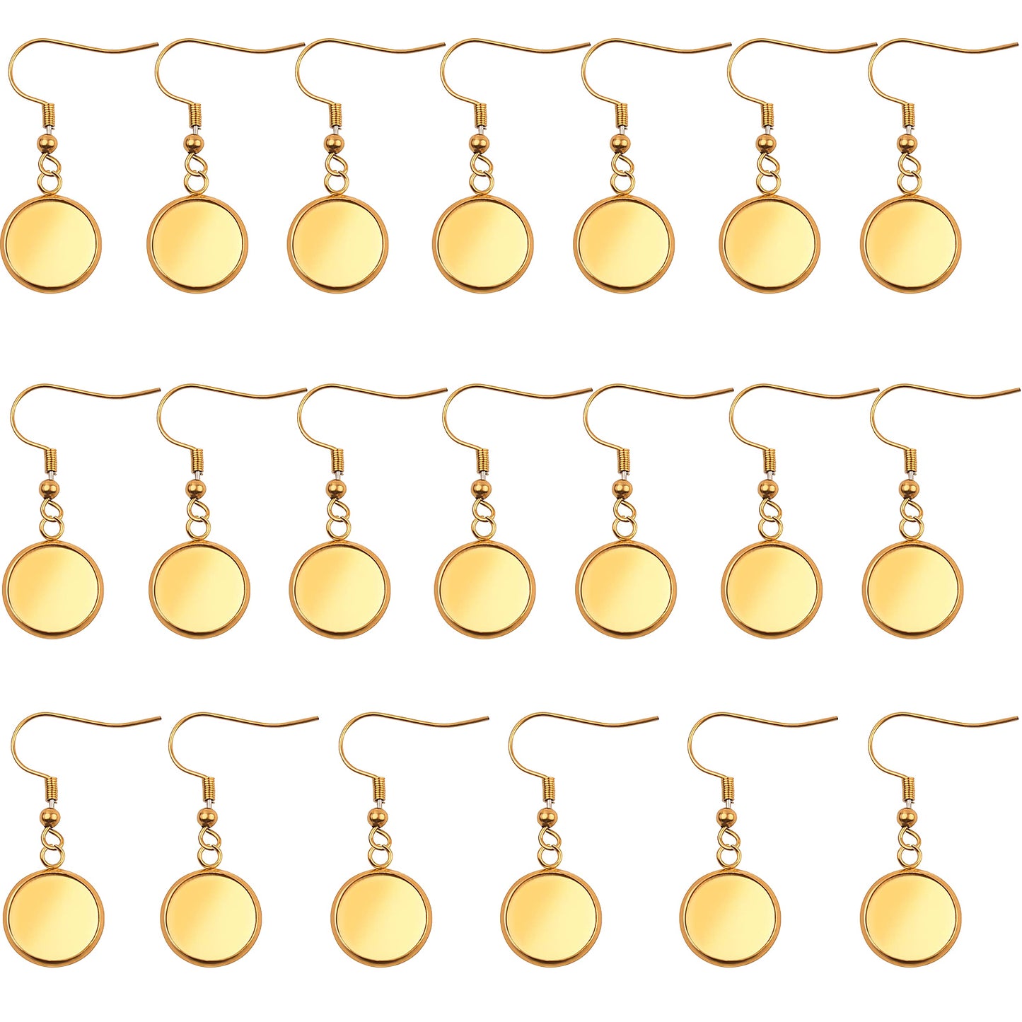 20 Pieces Stainless Steel Earring Blanks Wire Hooks with Rubber Backs Fit for 12mm Cabochon Settings Trays