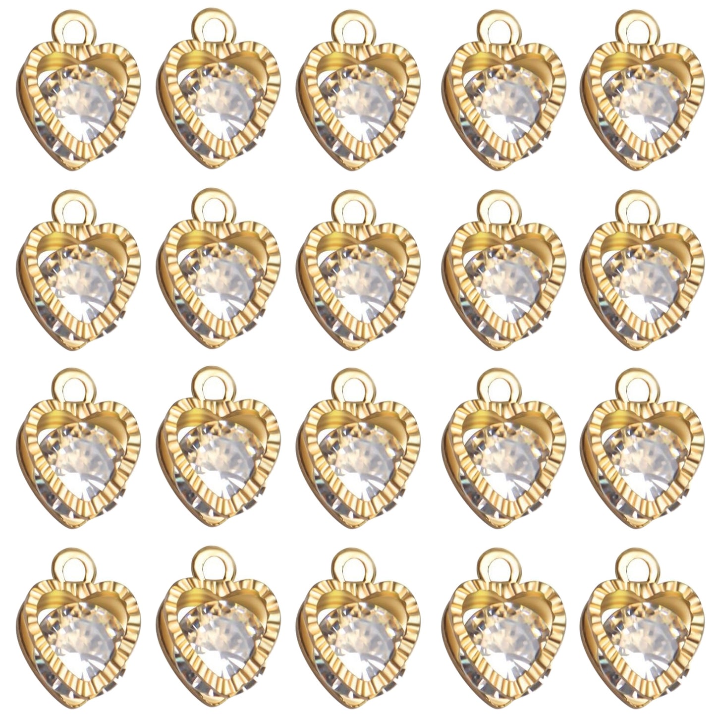 20pcs Cubic Zirconia Alloy Jewelry Charms Heart Shaped Charm Crystal Dangle Pendants for DIY Earring Necklace Jewelry Making Supplies, 12×9×5.5mm