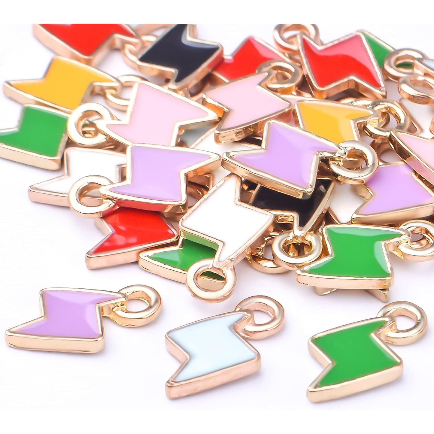 40pcs 8 Colors Enamel Lightning Charms Alloy Flash Thunder Shape Pendants Mini Cute Dangle Accessories for DIY Bracelet Necklace Earrings Jewelry Making Supplies