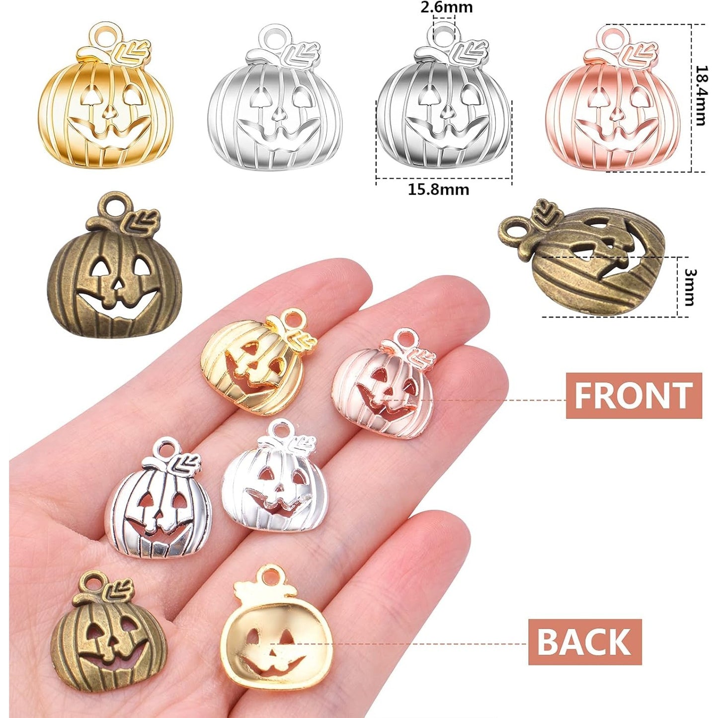 60pcs 5 Colors Pumpkin Charm Pendants Alloy Halloween Pumpkin Lantern Charms Craft Supplies for DIY Necklace Bracelet Earrings Jewelry Making Accessory, 18.4 mm x 15.8 mm