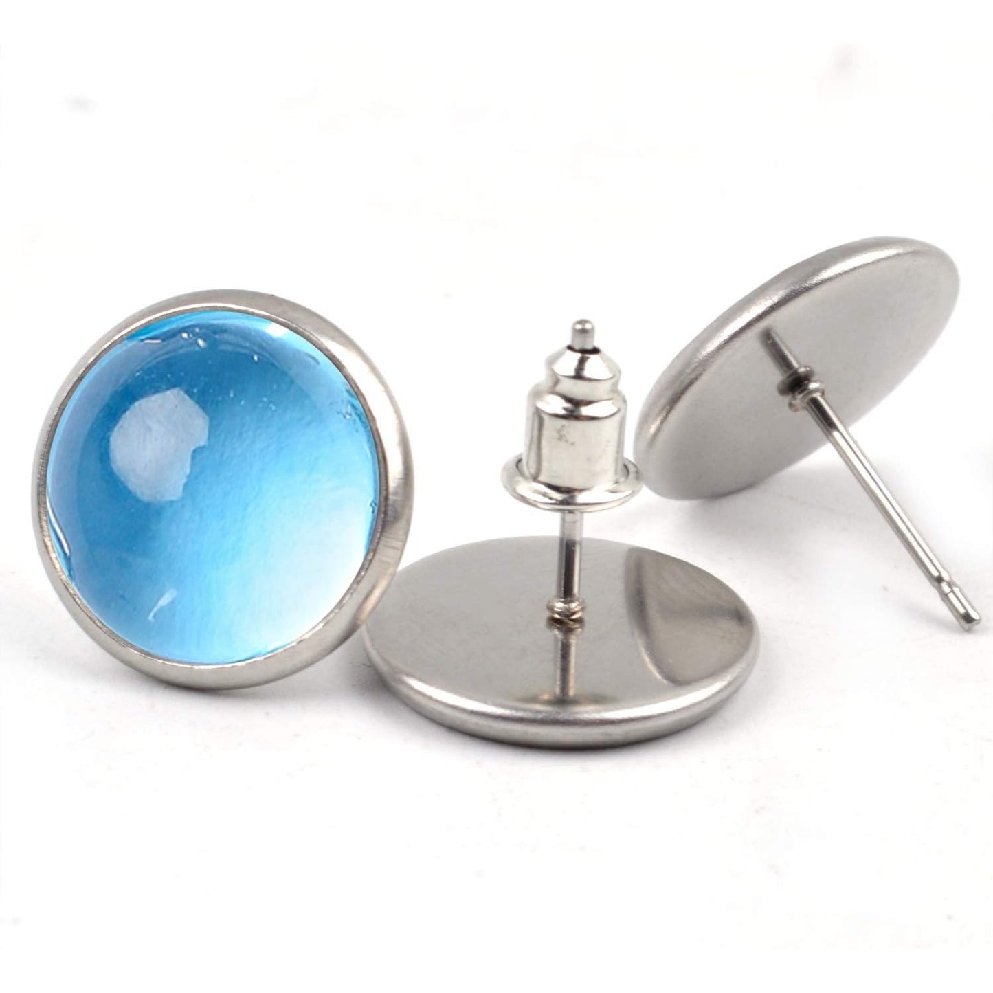 50 Pieces Stainless Steel Stud Silver Earring Cabochon Setting Post Cup for 12mm and 50 Pieces Bullet Clutch Earrings Safety Backs