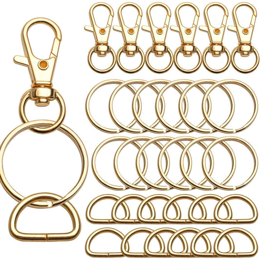 100PCS Swivel Snap Lobster Clasps Keychain Hooks 20 Pieces with Key Rings 40 Pieces and D Rings 40pcs for Bags, Lanyard Craft Making