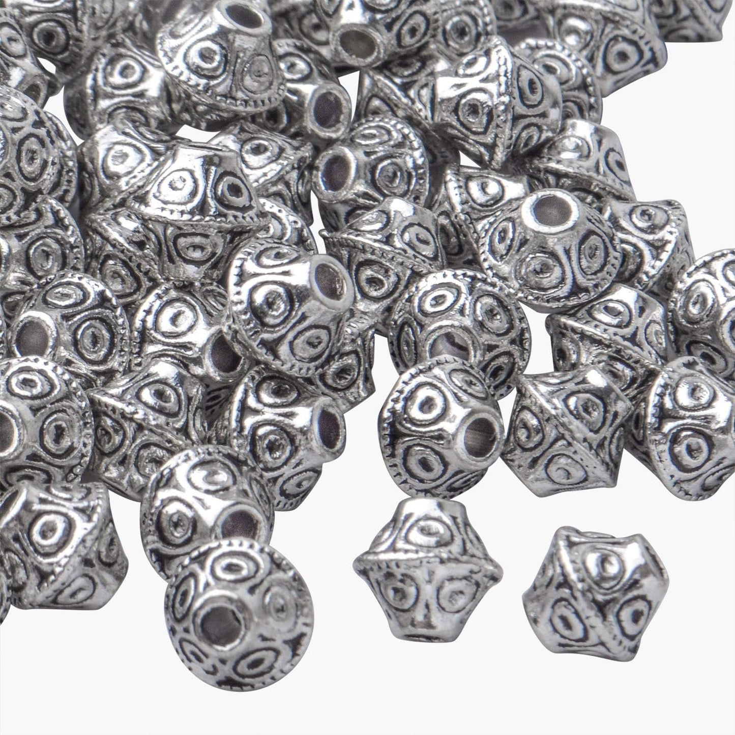 100pcs Antique Silver Flying Saucer Shape Spacer Bead Tibetan Alloy Bicone Beads Spacers Loose Spacers Jewelry Spacer Bead for DIY Jewelry Making Crafts Supplies