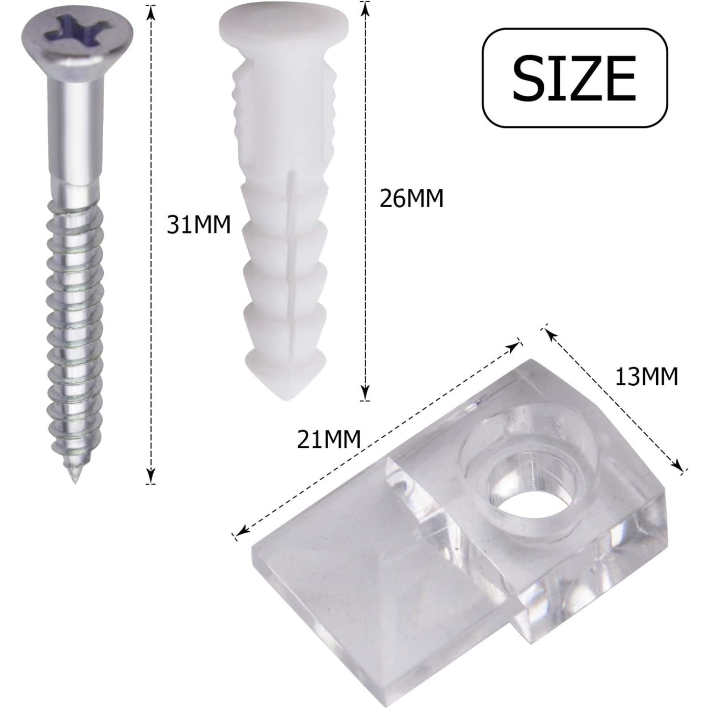 Mirror Panel Clips,20 Pack Plastic Mirror Holder Clips Transparent Mirror Retainer Clips Wall Mount Bracket Tool Kit with Screw and Anchor for Fixing Mirror Cabinet Door