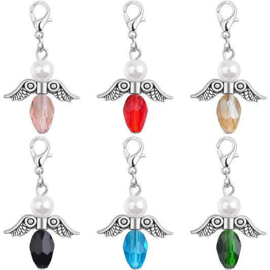 24pcs Wing Crystal Dangle Charms Alloy Angel Wing Pendants with Lobster Clasps Handmade Drop Bead Charms for DIY Necklace Earrings Keychains Jewelry Making Decor, 6 Colors