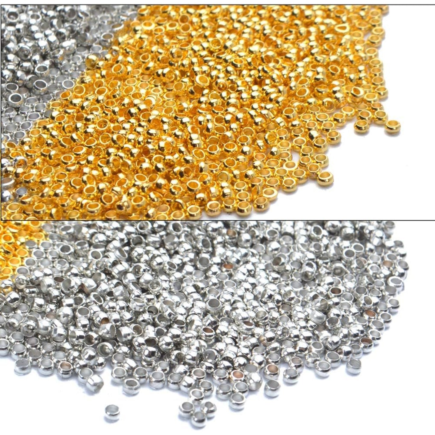 2000pcs Crimp Beads Positioning Beads Mini Spacer Beads for Jewelry Bracelet Making,Silver & Gold 2x2x1mm Hole1.2mm