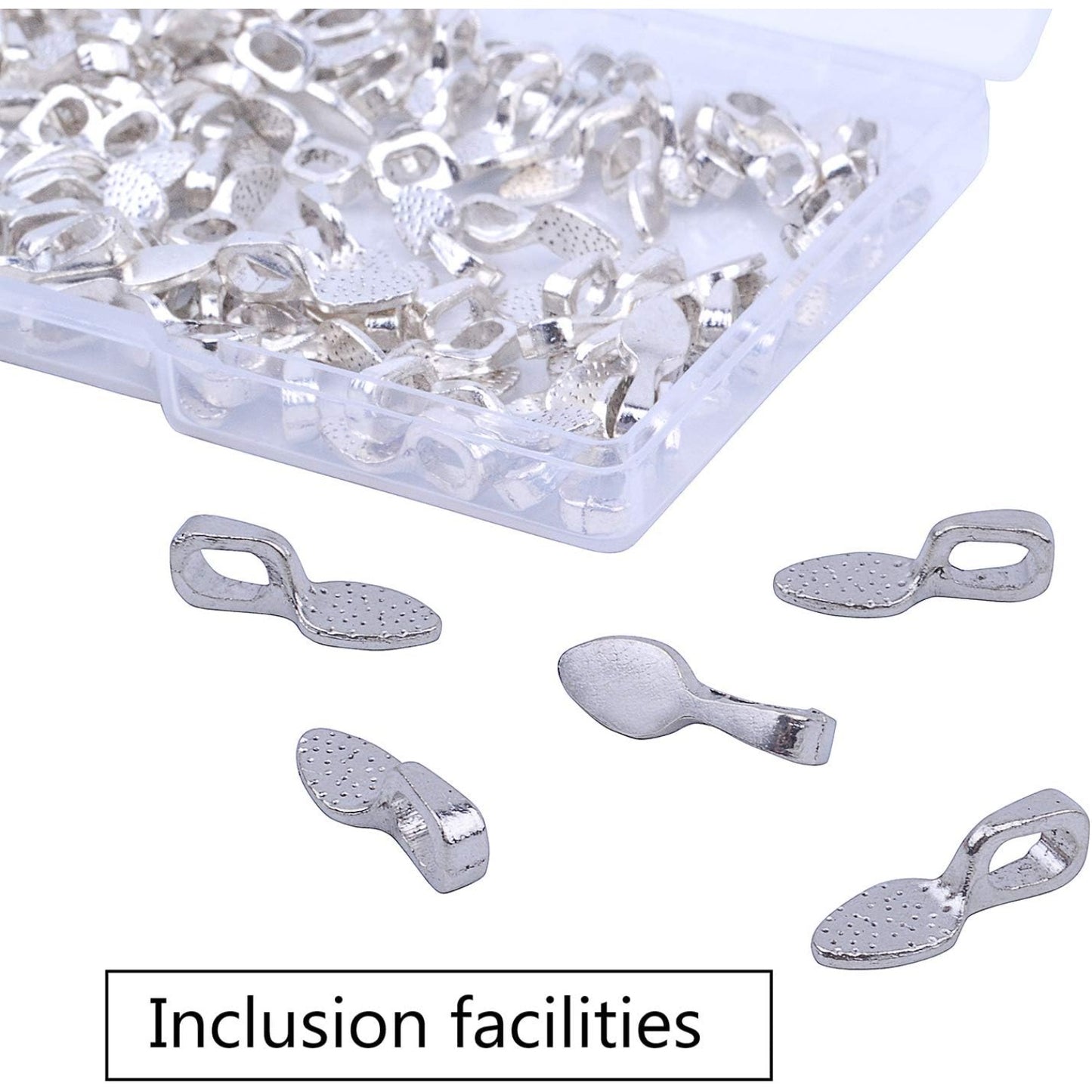 120Pcs Oval Spoon Scrabble Glue On Flat Rocks Earring Pad Bails for Fitting Glass Cabochon Tiles Necklaces Pendants with 1Pcs Box,DIY Jewelry Making